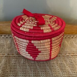 Uganda Oval Sisal Basket Red Organic Lines, Everyday Utility